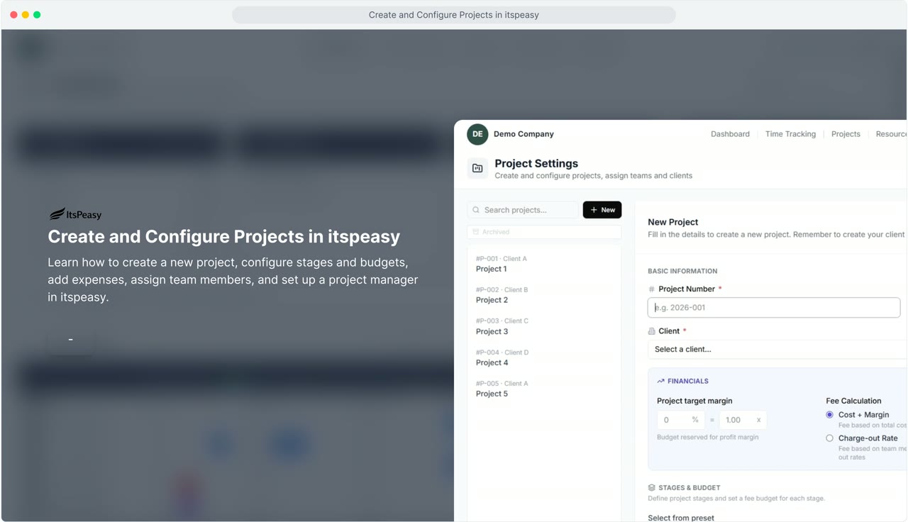 Project Setup Easy ItsPeasy — Simple Project Planning & Time Tracking